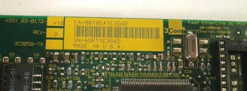 3Com Fast EtherLink XL PCI 3C905B-TX 03-0172-410 REV B 10/100BASE-TX Ethernet Adapter