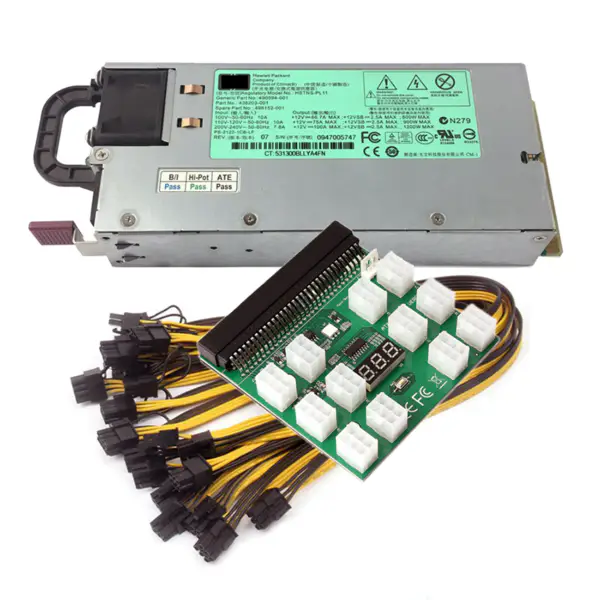 1200W Server PSU Netzteil 490594-001 438203-001 498152-001 HSTNS-PL11 + Breakout Board + 12pcs PCIe 6Pin zu 6+2Pin Kabel