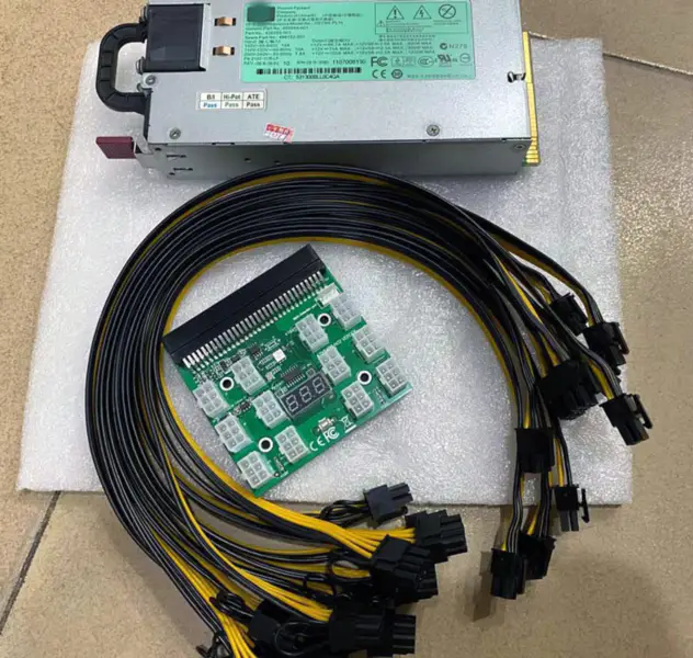 1200W Server PSU Netzteil 490594-001 438203-001 498152-001 HSTNS-PL11 + Breakout Board + 12pcs PCIe 6Pin zu 6+2Pin Kabel