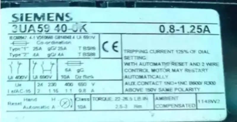 Siemens 3UA5940-0K Thermisches Überlastrelais