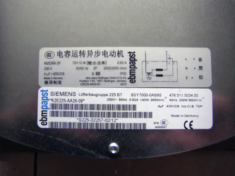 6SY7000-0AB66 230V 140W 0.62A 225mm for Siemens inverter fan