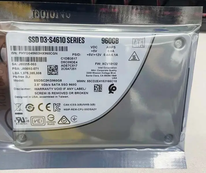 2.5 6gb/s Sata Ssd 960g für Intel Ssd D3 S4610 Serie 960gb