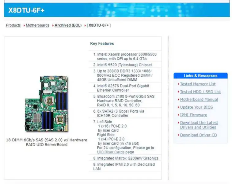 X8dtu-6f+ Für Supermicro Motherboard Xeon Prozessor 5600/5500 Serie 82576 Dual-port Gigabit Ethernet Controller Ipmi 2.0
