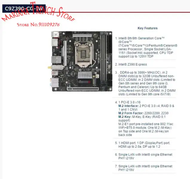 Supermicro C9Z390-CG-IW Hauptplatine LGA1151