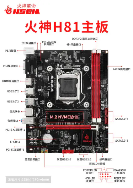 Hsgm Desktop H81-v8185 Lga 1150 Cpu Sockel Computer Motherboard