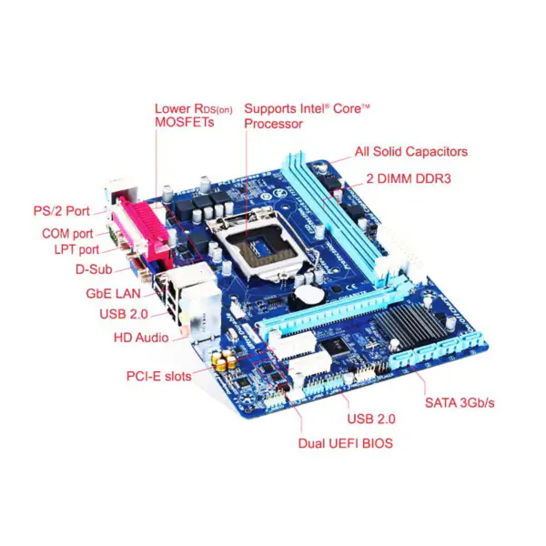 Grafikkarte Motherboard H61 Ddr3 Lga1155 I3 I5 I7 Sata2.0 1333 Dram H61m Ds2