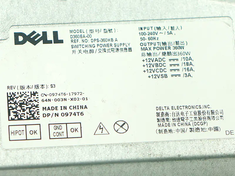 Für Dell Precision 5720 Workstation AIO-Netzteil D360EA-00 974T6 360W
