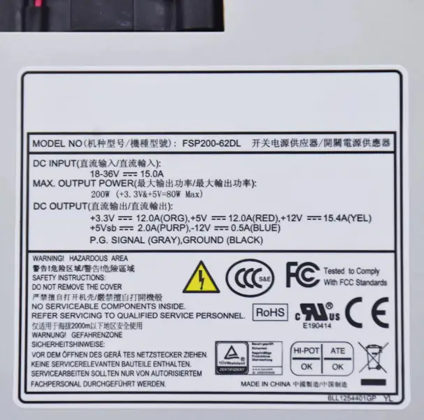 1U FLEX DC-Netzteil FSP200-62DL 18-36VDC Eingang