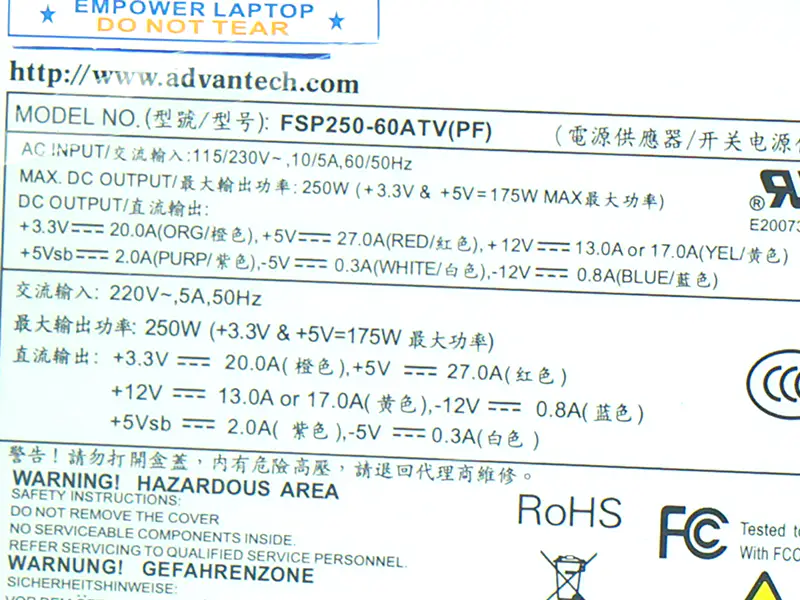 Netzgerät für FSP Advantech ATX -5V 610L 250W Netzteil FSP250-60ATV(PF) FSP250-60GTV PS8-250ATX-ZE
