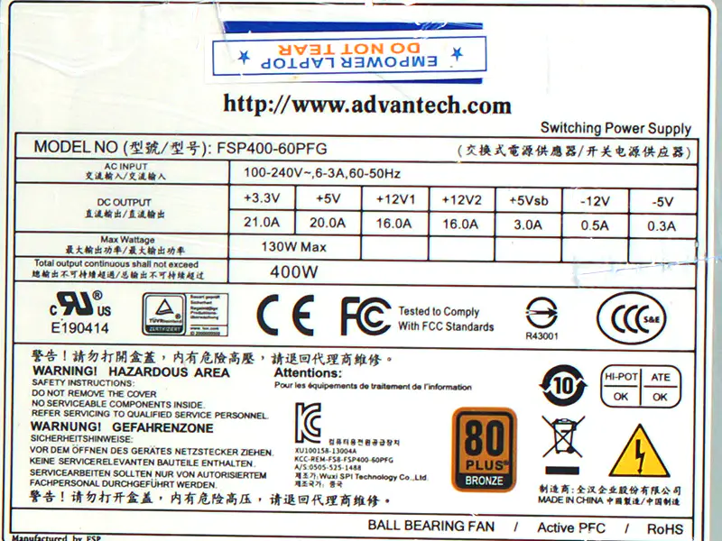 Advantech FSP400-60PFG PS8-400ATX-ZE Netzgerät