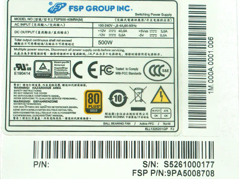 PSU für FSP 500W Schaltnetzteil FSP500-40MRA