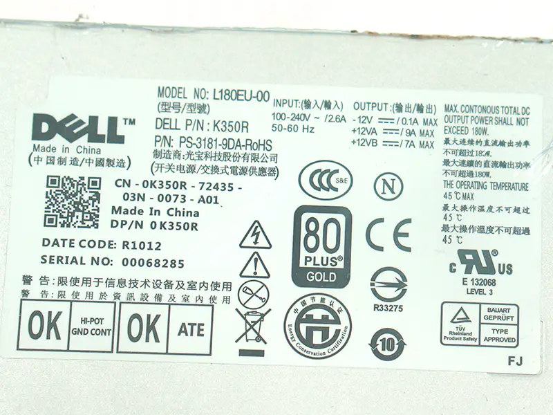 PSU für Dell 780 790 990 7010 9010 180W Netzteil L180EU-00 F180EU-00 L200EU-00 F200EU-00 C0G5T 6YWW7 M178R