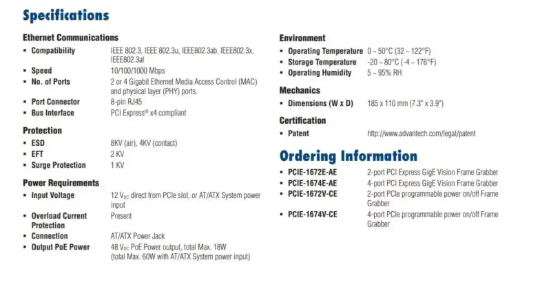 Advantech PCIE-1674E-AE Grabber-Karte