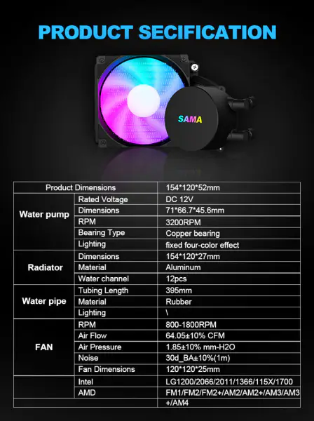 Sama 120mm Flüssigkeit Cpu Kühler Cpu Flüssigkeitskühler Wasser Kühler Cpu für Pc Gaming Case