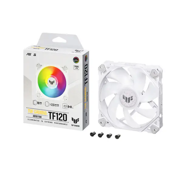 AsUs Tuf Gaming White Tf120 Pc Fan Pure White Design Argb Fan Pwm Temperature Control Speed Control Double-Layer Led Array